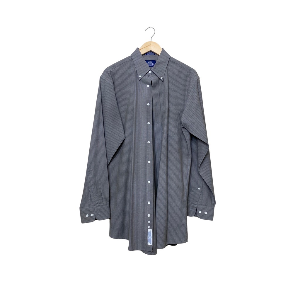 Stafford Mens Wrinkle Free Oxford Shirt Grey Stripe X-Tall 16.5 35/36 Button Dow
